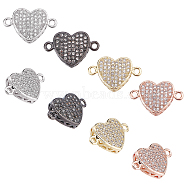 CHGCRAFT 8Pcs 4 Colors Brass Micro Pave Clear Cubic Zirconia Connector Charms, Heart, Mixed Color, 18x11.5x4mm, Hole: 2mm, 2pcs/color(ZIRC-CA0001-20)