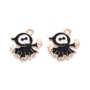 Halloween Theme Alloy Enamel Pendants, Cadmium Free & Lead Free, Light Gold, Ghost Charm, Black, 18x17x1.5mm, Hole: 1.8mm(PALLOY-N176-36-RS)