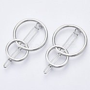 Alloy Hollow Geometric Hair Pin, Ponytail Holder Statement, Hair Accessories for Women, Cadmium Free & Lead Free, Interlink Rings Shape, Platinum, 47x32.5mm, Clip: 60mm long(X-PHAR-N005-009P)