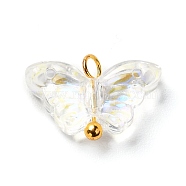 Electroplate Transparent Glass Pendants, AB Color Plated,  Mixed Style, with Brass Findings, Golden, Butterfly, Clear AB, 10x15x4mm, Hole: 1.8mm(PALLOY-JF00903)