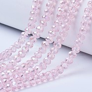 Electroplate Glass Beads Strands, AB Color Plated, Faceted, Rondelle, Pink, 4x3mm, Hole: 0.4mm, about 123~127pcs/strand, 16.5~16.9 inch(42~43cm)(X-EGLA-A034-T4mm-B12)
