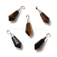 Natural Tiger Eye Pointed Pendants, with Silver Tone Brass Findings, Bullet, 35~36.5x13~13.5x12mm, Hole: 5x7mm(G-P474-02S-06)