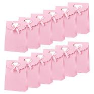 Rectangle Paper Gift Bags, Ribbon Bowknot Decorated Candy Tote for Birthday, Wedding, Pink, 16.5x12x6cm(ABAG-WH0048-08B-03)
