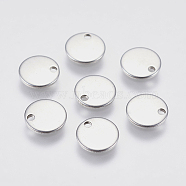 304 Stainless Steel Charms, Flat Round, Stamping Blank Tag, Stainless Steel Color, 8x0.8mm, Hole: 1mm(STAS-P225-006P)