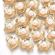 Brass Charms, with ABS Plastic Imitation Pearl, Heart, Creamy White, Real 18K Gold Plated, 10x10x5mm, Hole: 1.2mm(KK-S348-231)