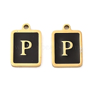 304 Stainless Steel Pendants, with Enamel, Rectangle with Letter Charm, Golden, Letter P, 17.5x12x1.5mm, Hole: 1.5mm(STAS-K265-11G-P)