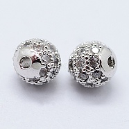 Brass Cubic Zirconia Beads, Round, Lead Free & Cadmium Free, Platinum, 4mm, Hole: 0.5mm(ZIRC-F001-31-4mm-P)