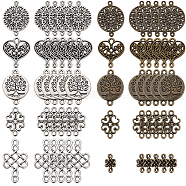 100Pcs 10 Styles Tibetan Style Alloy Connector Charms, Heart & Chinese Knot & Flat Round, Mixed Color, 7~31x11.5~21x1~2mm, Hole: 1~2.5mm, 10pcs/style(FIND-SC0007-87)