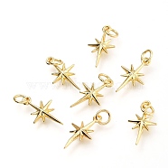 Brass Pendants, with Jump Rings, Star, Real 18K Gold Plated, 17x9.7x2.5mm, Hole: 3.4mm(X-KK-J275-02G)