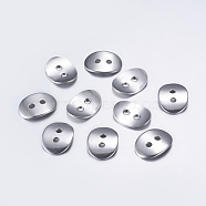 304 Stainless Steel Buttons, 2-Hole, Oval, Stainless Steel Color, 14x10.5x1mm, Hole: 2mm(STAS-L198-04P)