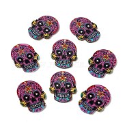 Acrylic Pendants, PVC Printed on the Front, with Film on the Back, Sugar Skull, For Mexico Holiday Day of The Dead, Colorful, 26.5x21x2mm, Hole: 1.5mm(OACR-S035-08B)