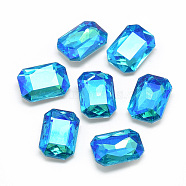 Pointed Back Glass Rhinestone Cabochons, Back Plated, Faceted, AB Color Plated, Rectangle Octagon, Deep Sky Blue, 14x10x4.5mm(RGLA-T019-10x14mm-05)