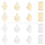 16Pcs 8 Style 201 Stainless Steel Pendants, Laser Cut, Palm with Eye & Rhombus & Rhombus, Golden & Stainless Steel Color, 30~41.5x18~25x1mm, Hole: 1.5~1.6mm, 2pcs/style(STAS-DC0010-09)