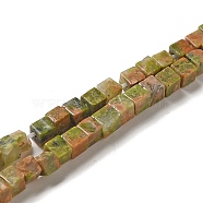 Natural Unakite Beads Strands, Cube, 2~2.5x2.5~3.5x2.5~3mm, Hole: 0.4mm, about 157~165pcs/strand, 14.96~15.75''(38~40cm)(G-B064-A10)