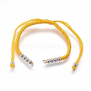 Nylon Cord Braided Bead Bracelets Making, with Brass Beads, Long-Lasting Plated, Real Platinum Plated, Gold, 10-1/4 inch~11-5/8 inch(26~29.6cm)(BJEW-F360-FP22)