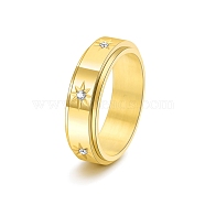 Rotatable Stainless Steel Finger Ring, with Rhinestone for Couples, Golden, US Size 6(16.5mm)(PW-WGC6D1D-24)