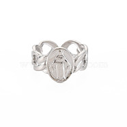 304 Stainless Steel Flat Round with Virgin Mary Open Cuff Ring for Women, Stainless Steel Color, US Size 8 1/2(18.5mm)(RJEW-S405-176P)