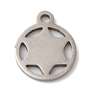 Christmas 201 Stainless Steel Charms, Flat Round with Star of David, Stainless Steel Color, 12.5x10x1mm, Hole: 1.5mm(STAS-D053-05P)