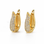 Brass Micro Pave Clear Cubic Zirconia Hoop Earrings, Nickel Free, Real 18K Gold Plated, 20x14x5.5mm, Pin: 1x1mm(EJEW-S208-142-NF)
