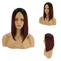 Short Straight Bob Wig for Women, Middle Part Synthetic Wigs, High Temperature Fiber, Burgundy, 13.7inches(35cm)(OHAR-E017-01)