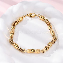 201 Stainless Steel Oval & Twist Rectangle Link Chain Bracelets, with 304 Stainless Steel Clasps, Golden, 9 inch(22.8cm)(BJEW-B078-171G)