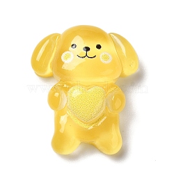 Translucent Resin Decoden Cabochons, Cartoon Dog with Heart, Yellow, 25x21x9mm(RESI-M039-04J)