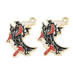 Alloy with Black Enamel Pendants, Gothic Theme Charms, Golden, Moon, 27x22x1mm, Hole: 1.6mm(AL-CBA2919-02G-10)