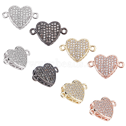 8Pcs 4 Colors Brass Micro Pave Clear Cubic Zirconia Connector Charms, Heart, Mixed Color, 18x11.5x4mm, Hole: 2mm, 2pcs/color(ZIRC-CA0001-20)