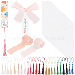 DIY Bookmarks Kits, 24Pcs Transparent Blank Acrylic Bookmarks, 24Pcs  Polyester Tassel Big Pendant Decorations, Polyester Frayed Fringe Ribbon, Mixed Color, 120x32x1mm, Hole: 10.5x4mm(DIY-CP0012-50)