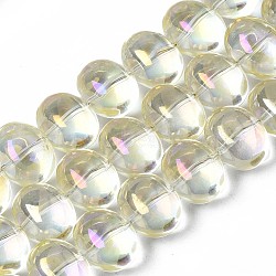 Electroplate Glass Beads Strand, AB Color, Oval, Light Yellow, 10.5~11.5x14x10mm, Hole: 1mm, about 57~59pcs/strand, 24.41 inch~ 25.20 inch(62~64cm)(EGLA-S188-22-B02)