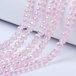 Electroplate Glass Beads Strands, AB Color Plated, Faceted, Rondelle, Pink, 4x3mm, Hole: 0.4mm, about 123~127pcs/strand, 16.5~16.9 inch(42~43cm)(X-EGLA-A034-T4mm-B12)