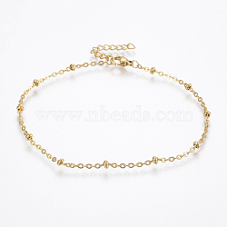 304 Stainless Steel Anklets, with Lobster Claw Clasps, Round Beads and Cable Chains, Golden, 9inches(230mm); 2mm(AJEW-H013-06G)