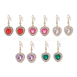 Alloy Rhinestone Heart Dangle Earrings, Golden 304 Stainless Steel Jewelry for Women, Mixed Color, 34mm, Pin: 0.7mm(EJEW-JE05149)