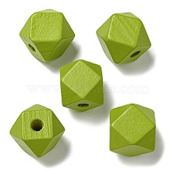 Printed Wood European Beads, Polygon, Yellow Green, 15.5x15.5x15.5mm, Hole: 4~4.5mm(WOOD-G022-34)