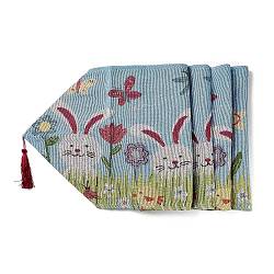 Easter Theme Rabbit Polyester & Non-woven Fabric Knitted Table Runners, Placemats for Dining Table Decoration, Light Blue, 1940~1980x335~337x2~7mm(AJEW-G051-01C)