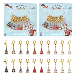 Alloy Enamel 3D Eiffel Tower Pendant Locking Stitch Markers, Zinc Alloy Lobster Clasp Stitch Marker, Mixed Color, 3.9cm, 5 colors, 2pcs/color, 10pcs/set(HJEW-PH01866)