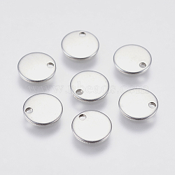 304 Stainless Steel Charms, Flat Round, Stamping Blank Tag, Stainless Steel Color, 8x0.8mm, Hole: 1mm(STAS-P225-006P)