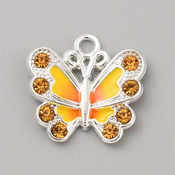 Alloy Enamel Pendants, with Rhinestones, Butterfly Charms, Gold, 21x22x3.7mm, Hole: 2.5mm(FIND-WH0417-27A)