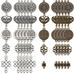 100Pcs 10 Styles Tibetan Style Alloy Connector Charms, Heart & Chinese Knot & Flat Round, Mixed Color, 7~31x11.5~21x1~2mm, Hole: 1~2.5mm, 10pcs/style(FIND-SC0007-87)