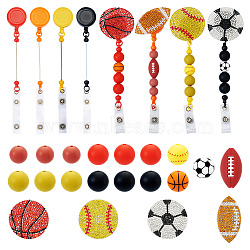Plastic Beadable Badge Reels, with Hotfix Rhinestone and Silicone Beads, Mixed Color, 50x1.5mm(AJEW-BT0001-12)