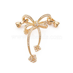 Brass Micro Pave Clear Cubic Zirconia Brooch Findings, with Brooch Slide Charms, Bowknot, Nickel Free, Real 18K Gold Plated, 43x27mm(KK-S356-612-NF)