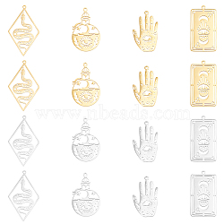 16Pcs 8 Style 201 Stainless Steel Pendants, Laser Cut, Palm with Eye & Rhombus & Rhombus, Golden & Stainless Steel Color, 30~41.5x18~25x1mm, Hole: 1.5~1.6mm, 2pcs/style(STAS-DC0010-09)
