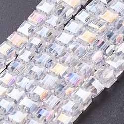Electroplate Glass Beads Strands, AB Color Plated, Faceted, Cube, Clear AB, 5~6x5~6x5~6mm, Hole: 1mm, 95~100pcs/strand, 54~57cm(EGLA-D018-6x6mm-01)