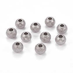 304 Stainless Steel Textured Beads, Round, Stainless Steel Color, 6x5mm, Hole: 2mm(STAS-I081-6mm-04P)