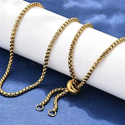 Ion Plating(IP) Adjustable 304 Stainless Steel Slider Necklaces, with Box Chains and Slider Beads, Real 24K Gold Plated, 29.7 inch(75.4cm)(NJEW-L156-002B-G)