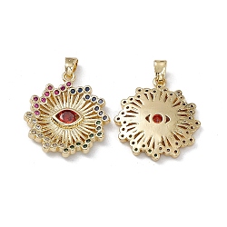 Brass Colorful Cubic Zirconia Pendants, Flower Charms, Real 18K Gold Plated, 23x20x3mm, Hole: 4x2mm(KK-E068-VA220-2)
