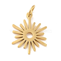 201 Stainless Steel Pendants, with Jump Ring, Sun, Golden, 17.5x13.5x1mm, Jump Ring: 5x0.8mm, 3.4mm Inner Diameter(X-STAS-E015-01G)