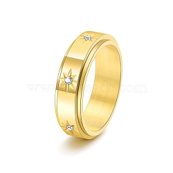 Rotatable Stainless Steel Finger Ring, with Rhinestone for Couples, Golden, US Size 6(16.5mm)(PW-WGC6D1D-24)