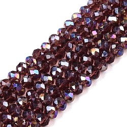 Electroplate Glass Beads Strands, AB Color Plated, Faceted, Rondelle, Old Rose, 3.5~3.8x3mm, Hole: 0.4mm, about 113~115pcs/strand, 12.80~12.99 inch(32.5~33cm)(EGLA-A044-T3mm-B13)