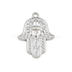 Religion 304 Stainless Steel Pendants, Hamsa Hand with Evil Eye Charms, Stainless Steel Color, 24x19x2.5mm, Hole: 1.6mm(SA-CBA31B1-02P)